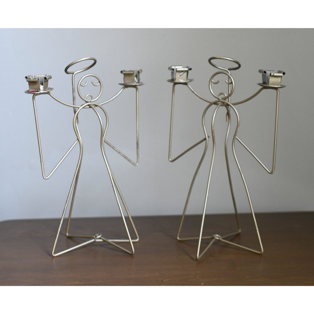 Mid Century Folk Art Angel Candle Holders Candelabras Christmas Decoration Holid